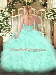 High Quality Yellow Lace Up Quince Ball Gowns Beading and Ruffles Sleeveless Floor Length