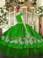 Fine Teal Short Sleeves Floor Length Embroidery Zipper 15 Quinceanera Dress