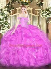 Floor Length Lilac 15 Quinceanera Dress Off The Shoulder Sleeveless Lace Up