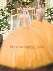 Decent Orange Sleeveless Beading Floor Length Ball Gown Prom Dress