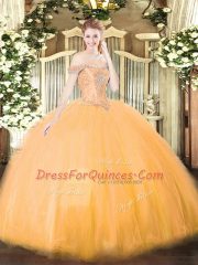 Decent Orange Sleeveless Beading Floor Length Ball Gown Prom Dress