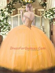 Decent Orange Sleeveless Beading Floor Length Ball Gown Prom Dress