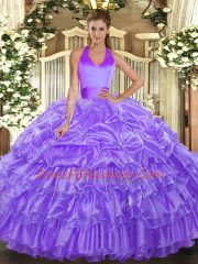 Halter Top Sleeveless Lace Up 15th Birthday Dress Lavender Organza