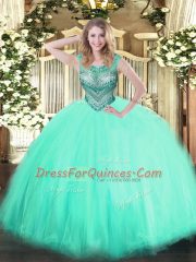 Artistic Apple Green Scoop Neckline Beading Sweet 16 Dresses Sleeveless Lace Up