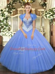 Ball Gowns Sweet 16 Dress Baby Blue Sweetheart Tulle Sleeveless Floor Length Lace Up