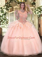 Scoop Sleeveless Zipper Sweet 16 Dress Peach Organza