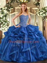 Captivating Blue Sleeveless Beading and Ruffles Floor Length Vestidos de Quinceanera