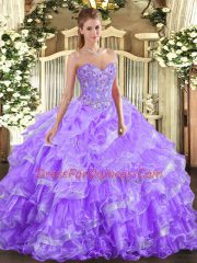 Smart Lavender Sweetheart Neckline Embroidery and Ruffled Layers Vestidos de Quinceanera Sleeveless Lace Up