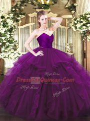 Smart Ball Gowns Sweet 16 Dresses Purple Sweetheart Tulle Sleeveless Floor Length Zipper