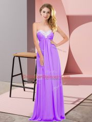 Chiffon Sweetheart Sleeveless Lace Up Ruching Prom Dress in Lavender