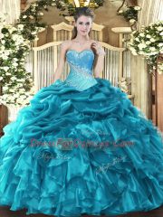 Floor Length Ball Gowns Sleeveless Teal 15 Quinceanera Dress Lace Up