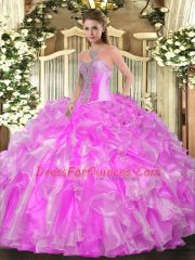 Sleeveless Lace Up Floor Length Beading and Ruffles Sweet 16 Dress
