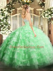 Eye-catching Apple Green 15 Quinceanera Dress Military Ball and Sweet 16 and Quinceanera with Lace and Ruffled Layers Scoop Sleeveless Zipper