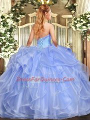 Lilac Lace Up Strapless Appliques and Ruffles Sweet 16 Dresses Organza Sleeveless