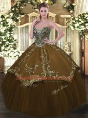 Luxurious Beading and Embroidery Quinceanera Gown Brown Lace Up Sleeveless Floor Length