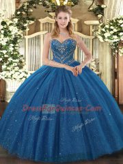 Fantastic Floor Length Lace Up Quince Ball Gowns Teal for Military Ball and Sweet 16 and Quinceanera with Beading