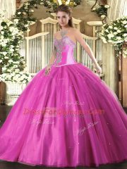 Exceptional Fuchsia Sleeveless Tulle Lace Up Vestidos de Quinceanera for Military Ball and Sweet 16 and Quinceanera