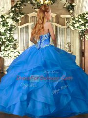 Baby Blue Tulle Lace Up Sweetheart Sleeveless Floor Length Vestidos de Quinceanera Beading and Ruffles