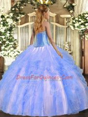Lavender Ball Gowns Beading and Ruffles Vestidos de Quinceanera Lace Up Tulle Sleeveless Floor Length