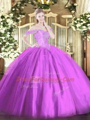 Lilac Off The Shoulder Lace Up Beading Quinceanera Dresses Sleeveless