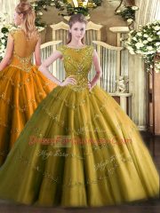 Brown Scoop Zipper Beading and Appliques Quinceanera Gowns Sleeveless