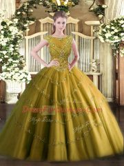 Brown Scoop Zipper Beading and Appliques Quinceanera Gowns Sleeveless