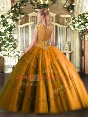 Brown Scoop Zipper Beading and Appliques Quinceanera Gowns Sleeveless