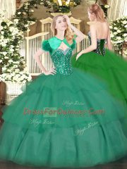 Excellent Tulle Sleeveless Floor Length Sweet 16 Dress and Beading and Ruffled Layers