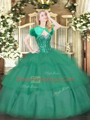 Excellent Tulle Sleeveless Floor Length Sweet 16 Dress and Beading and Ruffled Layers