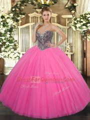 Hot Pink Sleeveless Tulle Lace Up Sweet 16 Quinceanera Dress for Sweet 16 and Quinceanera