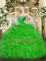 Organza Sweetheart Sleeveless Lace Up Beading and Ruffles Quinceanera Dresses in Green