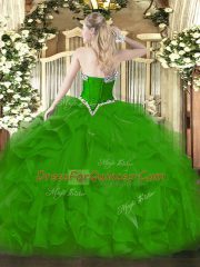 Organza Sweetheart Sleeveless Lace Up Beading and Ruffles Quinceanera Dresses in Green