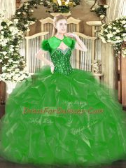 Dramatic Organza Sleeveless Floor Length Quinceanera Gown and Beading and Ruffles