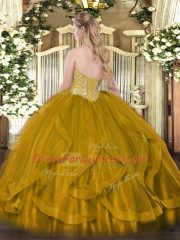 High Class Organza Sweetheart Sleeveless Lace Up Beading and Ruffles Quinceanera Dress in Gold