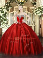 Ball Gowns Quince Ball Gowns Wine Red Sweetheart Satin Sleeveless Floor Length Lace Up