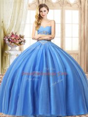 Top Selling Baby Blue Sleeveless Floor Length Beading Lace Up Vestidos de Quinceanera