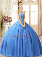 Top Selling Baby Blue Sleeveless Floor Length Beading Lace Up Vestidos de Quinceanera