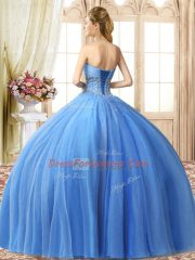 Top Selling Baby Blue Sleeveless Floor Length Beading Lace Up Vestidos de Quinceanera