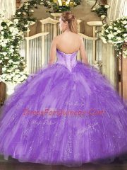 Cute V-neck Sleeveless Lace Up 15th Birthday Dress Lavender Tulle