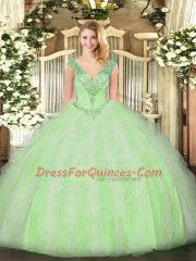 Superior Sleeveless Lace Up Floor Length Beading and Ruffles 15 Quinceanera Dress
