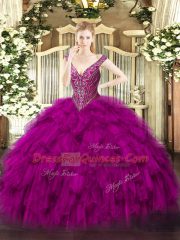 Organza Sleeveless Floor Length Sweet 16 Dress and Beading and Ruffles