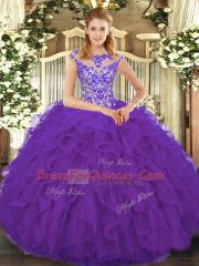 Custom Made Organza Cap Sleeves Floor Length Sweet 16 Dress and Beading and Ruffles
