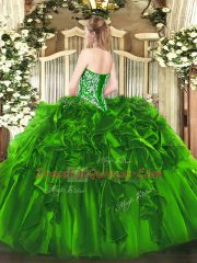 Green Vestidos de Quinceanera Military Ball and Sweet 16 and Quinceanera with Beading and Ruffles Sweetheart Sleeveless Lace Up
