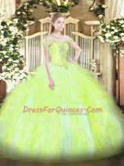 Ball Gowns 15th Birthday Dress Yellow Green Off The Shoulder Tulle Sleeveless Floor Length Lace Up