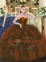 Edgy Brown Ball Gowns Ruffles 15 Quinceanera Dress Zipper Organza Sleeveless Floor Length