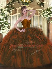 Edgy Brown Ball Gowns Ruffles 15 Quinceanera Dress Zipper Organza Sleeveless Floor Length