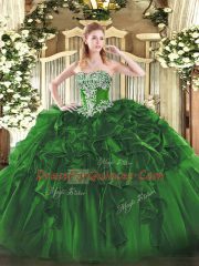 Floor Length Dark Green Quinceanera Gowns Strapless Sleeveless Lace Up