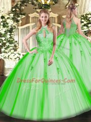 Perfect Halter Top Lace Up Lace and Appliques Quinceanera Dresses Sleeveless