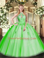 Perfect Halter Top Lace Up Lace and Appliques Quinceanera Dresses Sleeveless