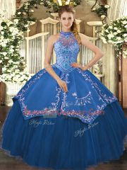 Tulle Sleeveless Floor Length Sweet 16 Quinceanera Dress and Beading and Embroidery